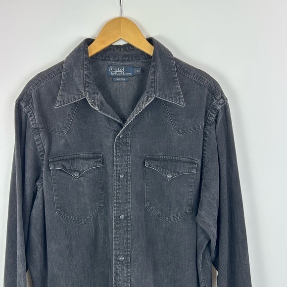 Polo Ralph Lauren Vintage Western Snap Long Sleeve Button Down Washed Black XL - Picture 9 of 9